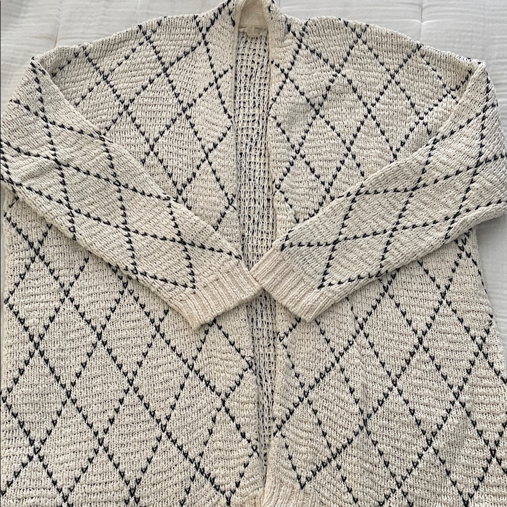 Eileen Fisher Cream and Black Patterned Cardigan - Picture 3 of 8
